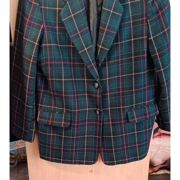 Laura Gayle (16) Vintage Plaid 40% Wool Blazer Blue Green Red - Picture 2 of 6